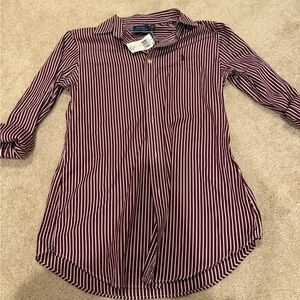 Polo Ralph Lauren Custom Fit Burgundy red Striped button down blouse size 6 NWT